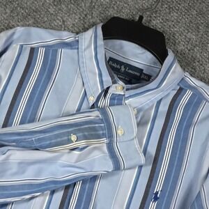 Ralph Lauren Button Down Shirt XL Blue Striped Classic Fit Long Sleeve Cotton